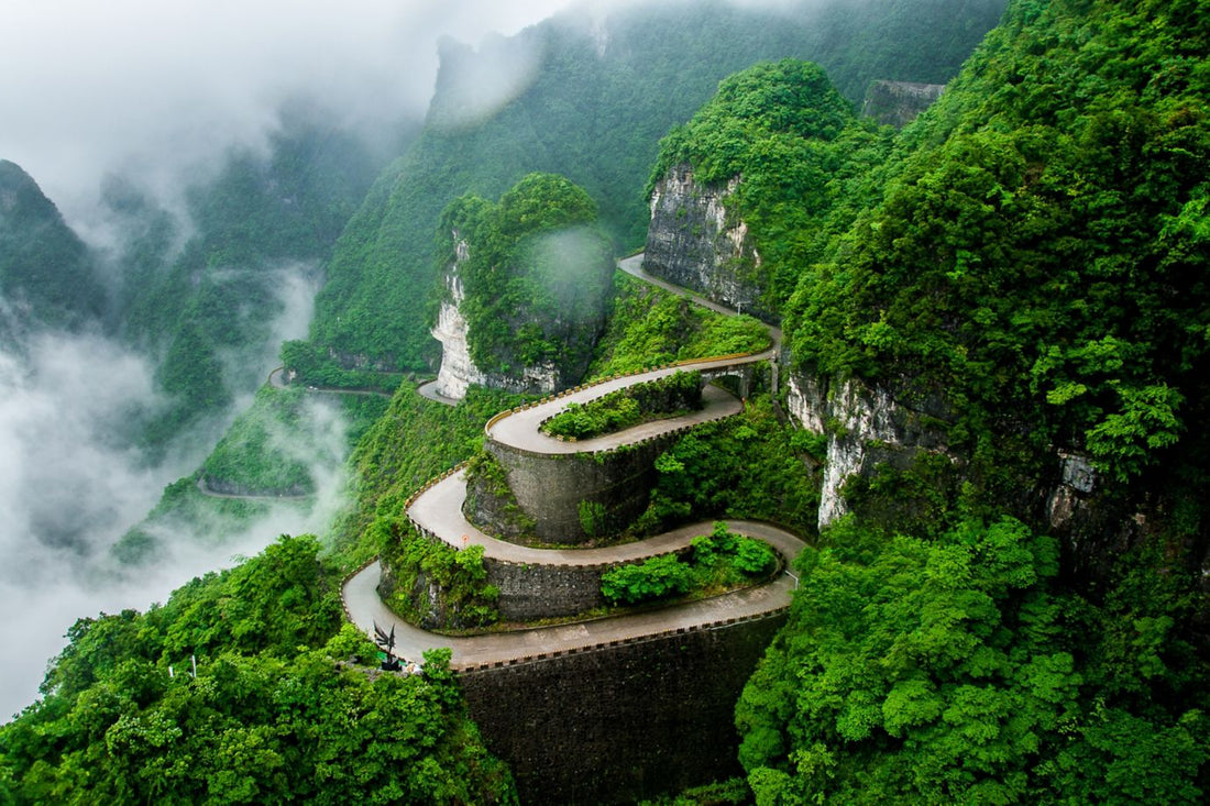 The winding road of Tianmen mountain national park