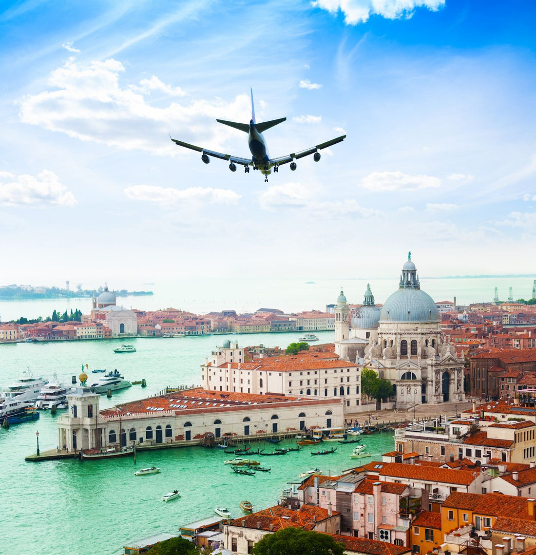 plane flying over Venice Italy