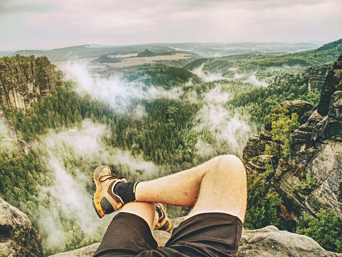 Hiker legs hiking in fall nature