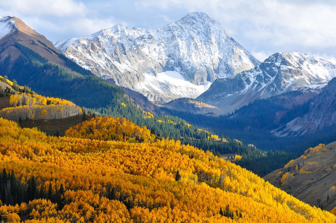 autumn view of a snowy mountain