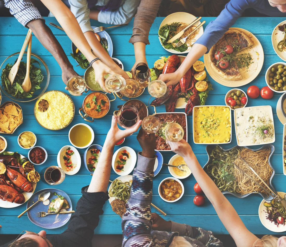 friends at a food table